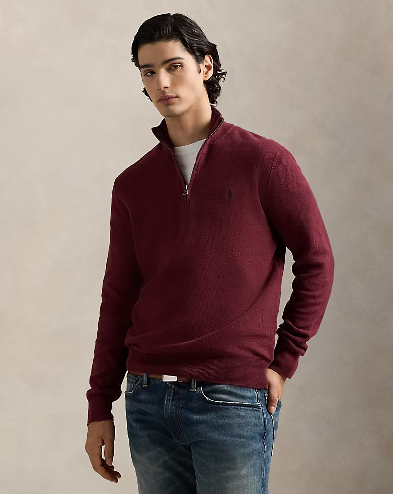 Baumwollstrickpullover mit Viertelreißverschluss