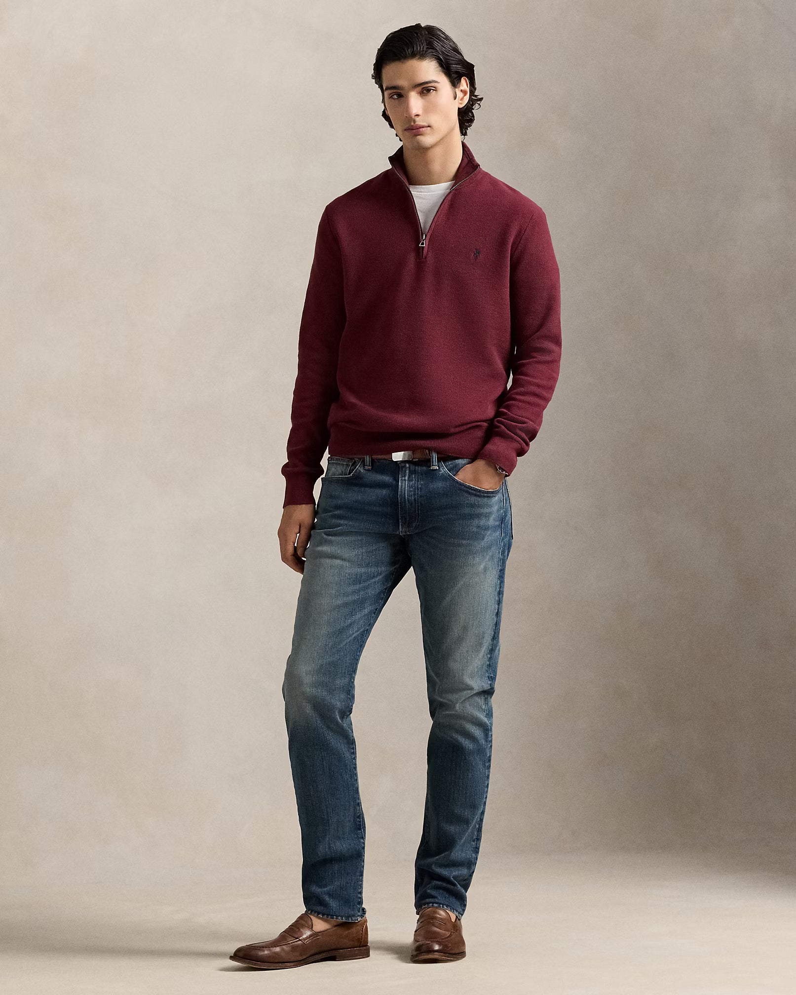 Baumwollstrickpullover mit Viertelreißverschluss