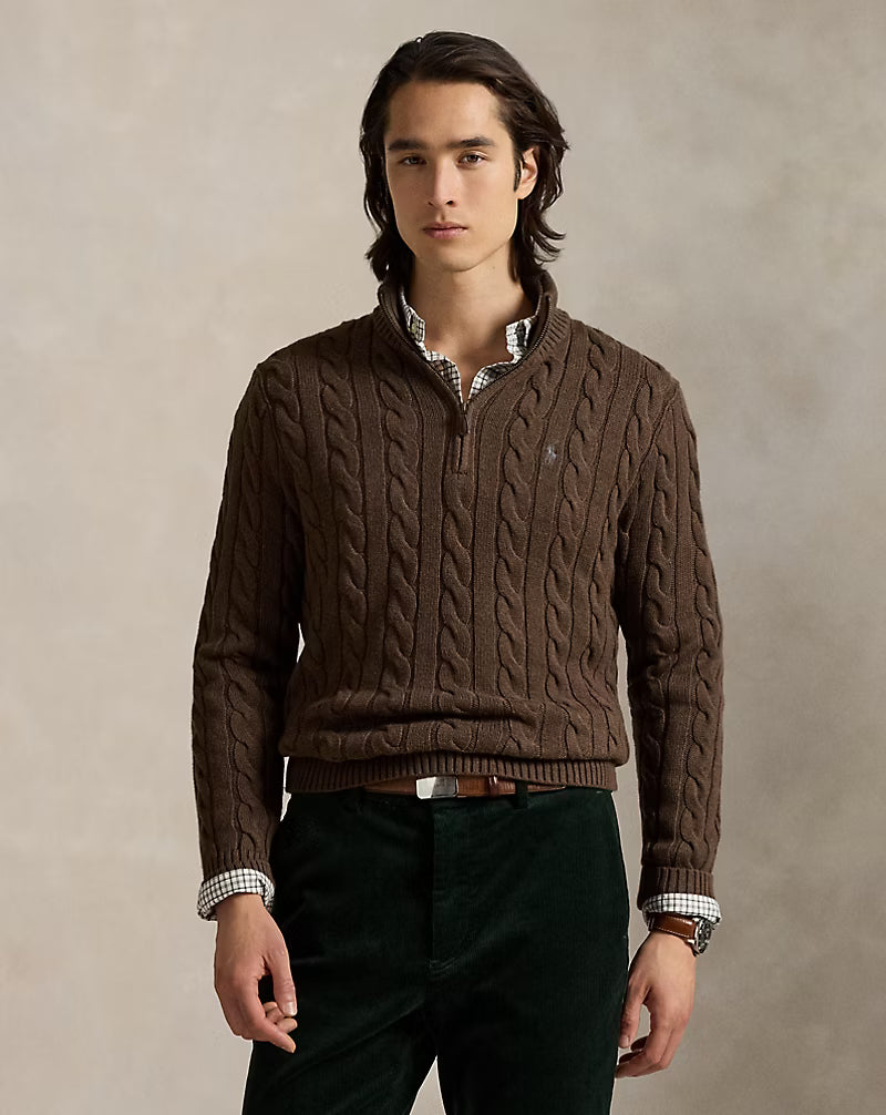 Baumwollstrickpullover mit Reißverschluss bis zur Brust