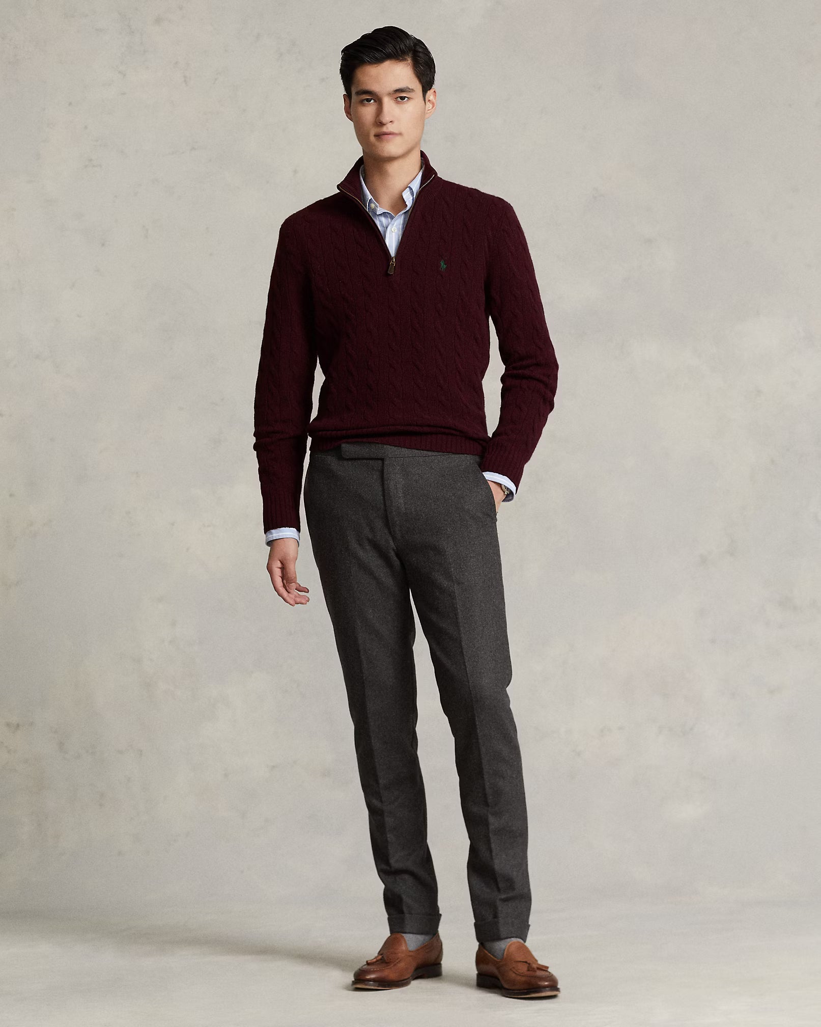Woll- und Kaschmir-Strickpullover mit Zopfmuster