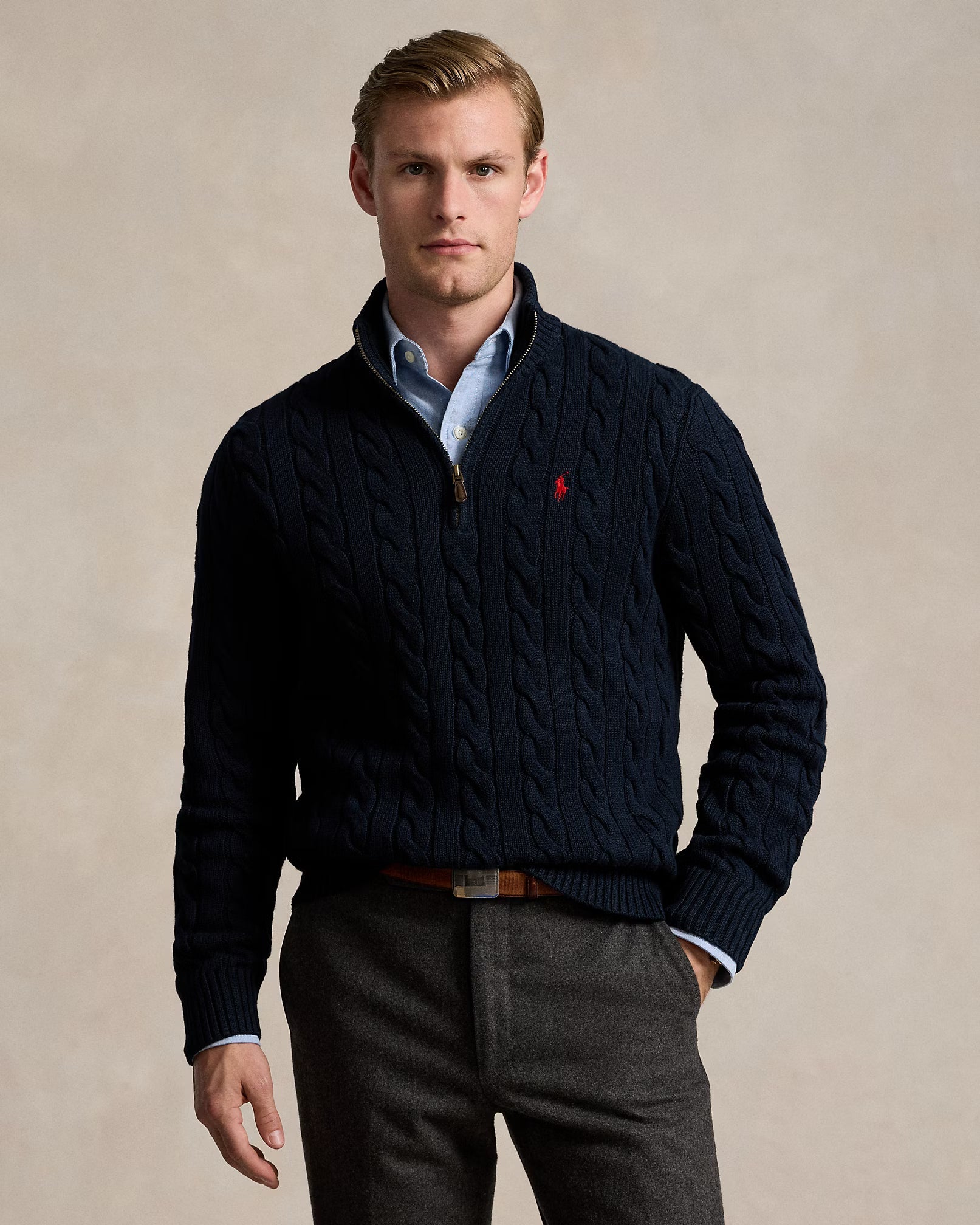 Baumwollstrickpullover mit Reißverschluss bis zur Brust