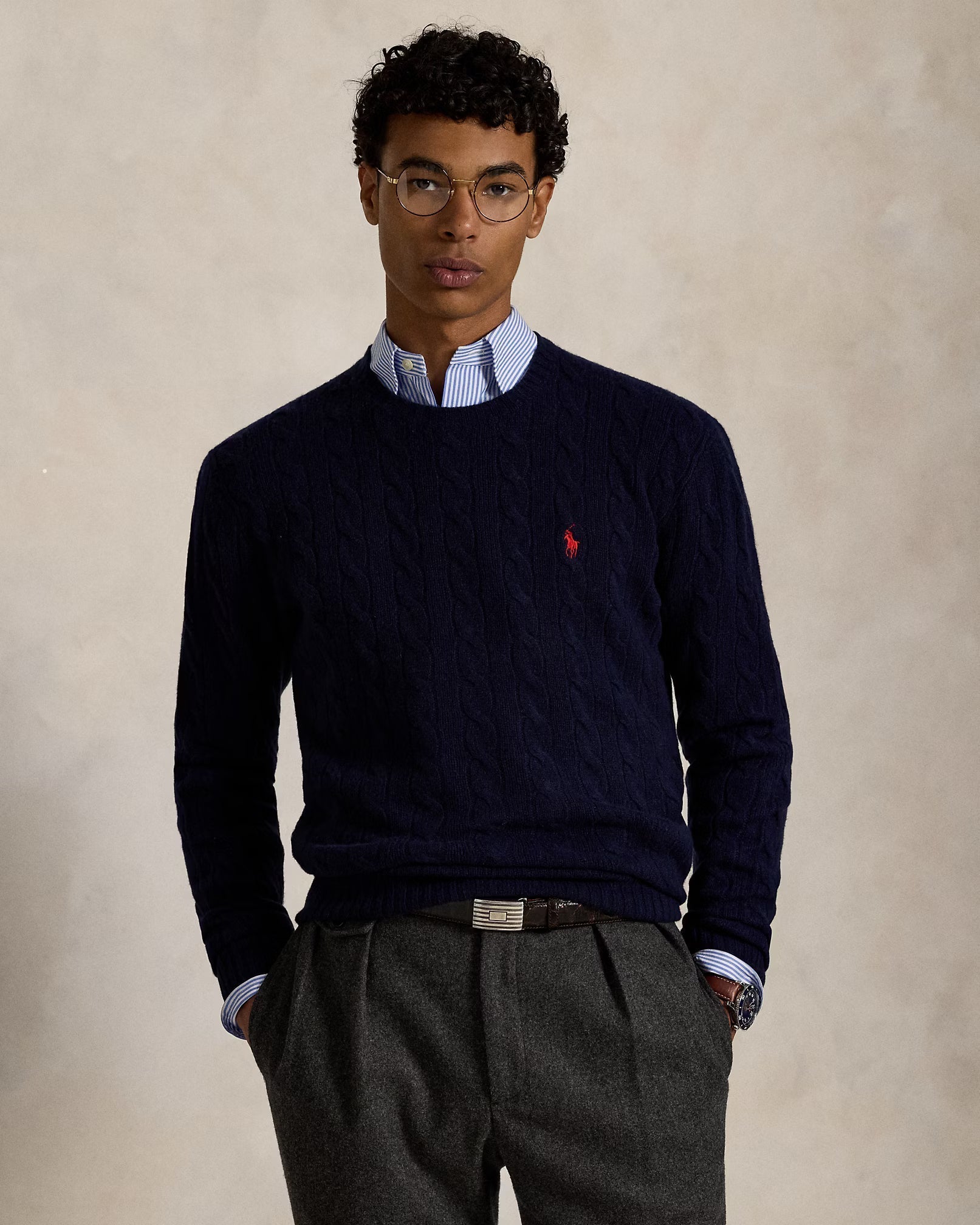 Woll- und Kaschmir-Strickpullover mit Kabelmuster