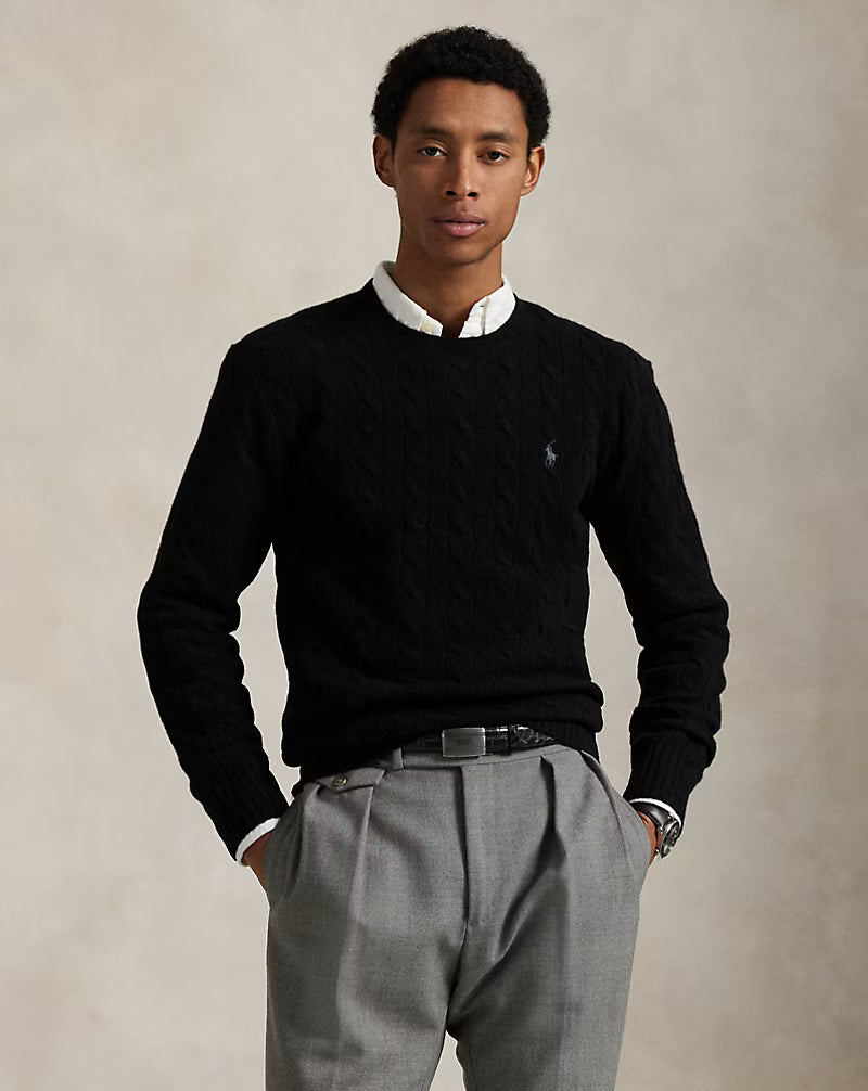 Uld- og cashmere-striktrøje med kabelmønster
