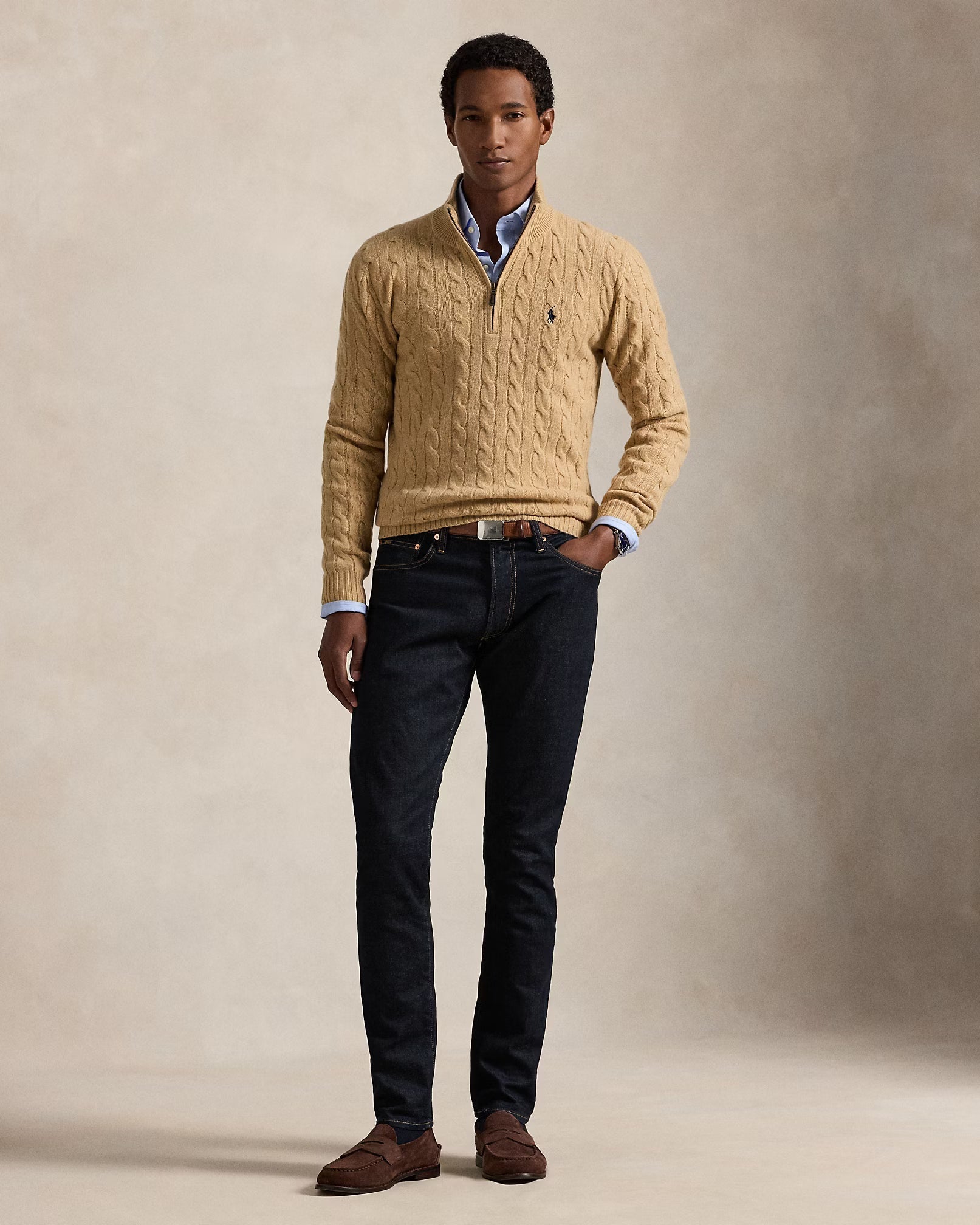 Uld- og cashmere-striktrøje med fletstrik
