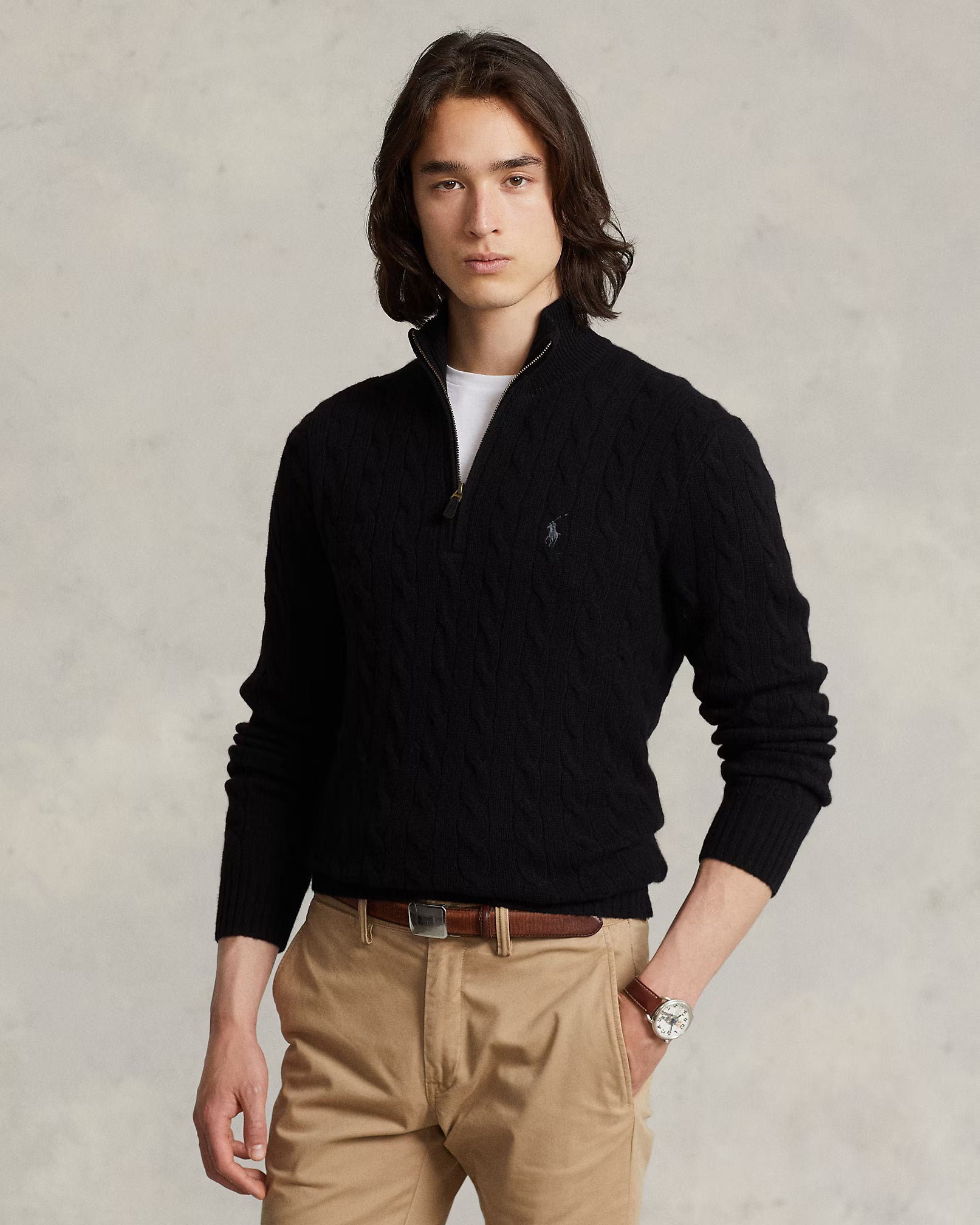 Woll- und Kaschmirpullover mit Zopfmuster