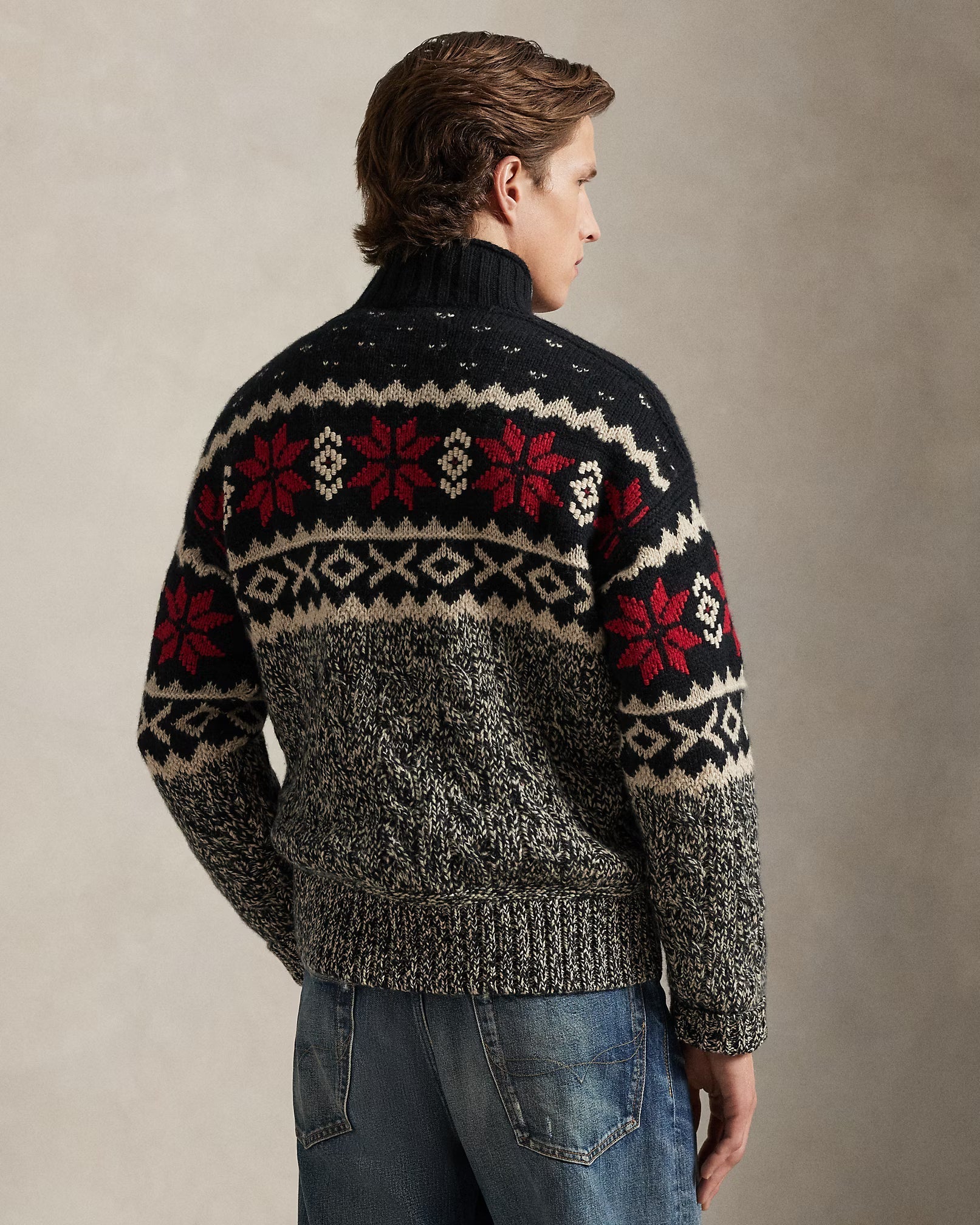 Højhalset sweater i uldblanding med snefnug
