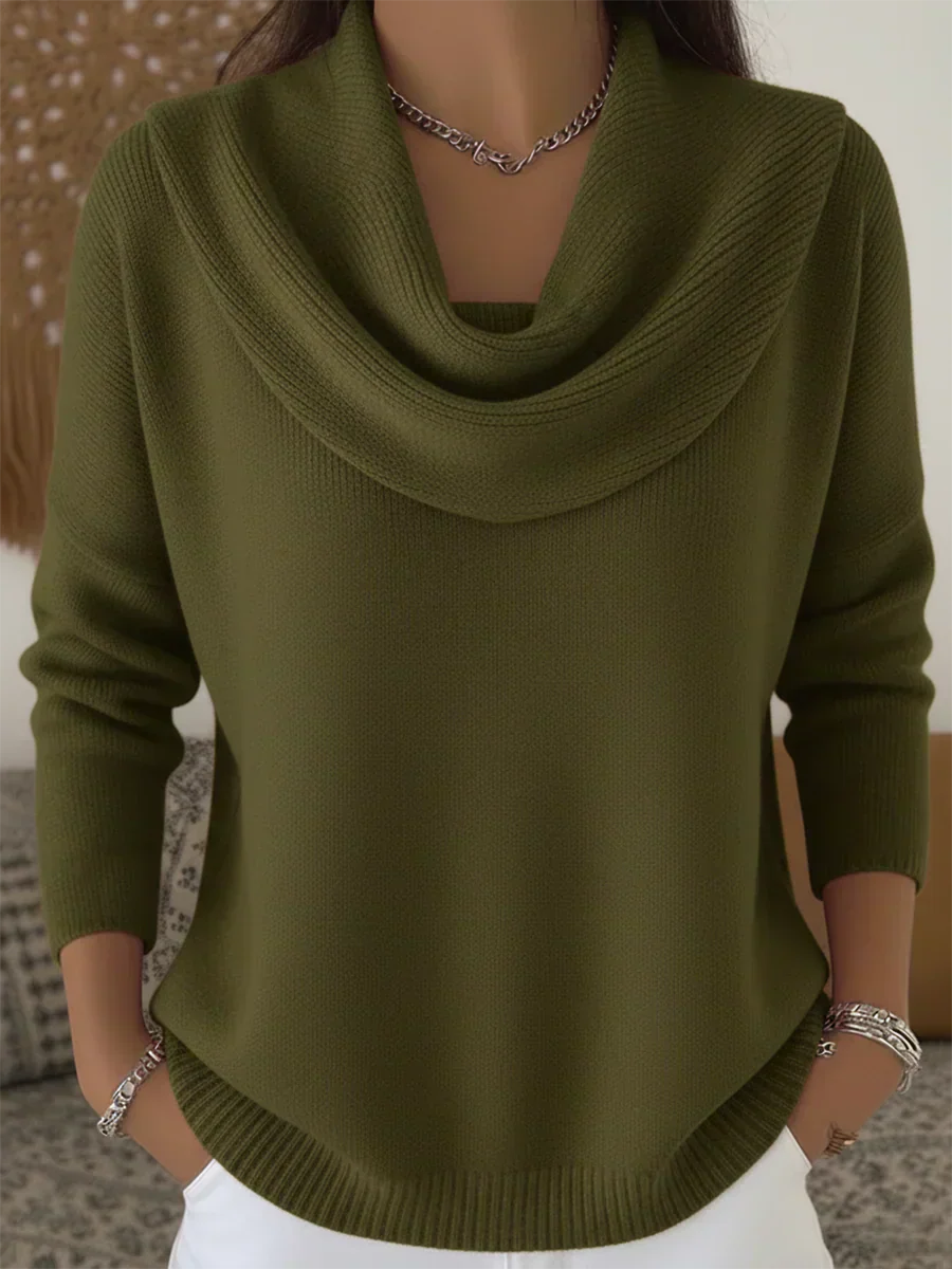 Świętosława™ | Klassischer Pullover mit Drapiertem Kragen