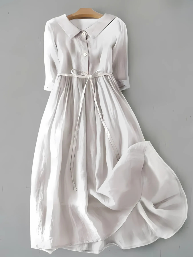 Wójcik™ | Elegantes Kleid mit kurzen Ärmeln und geschnürtem Taillenband