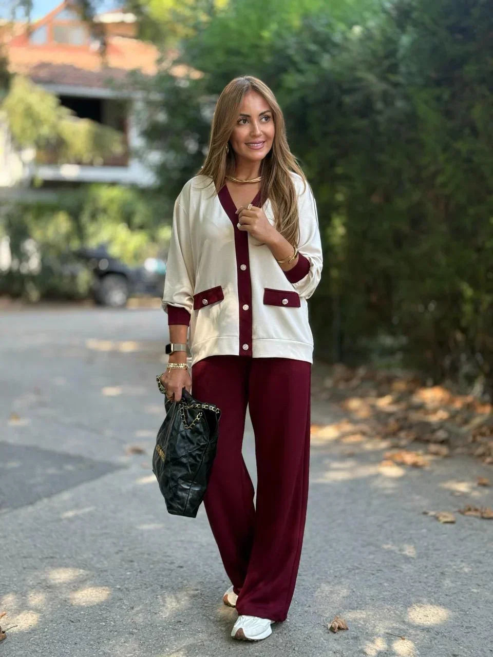 Jarosława™ | Zweifarbiger Set mit Cardigan und Modal-Strickhose