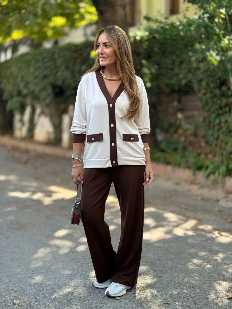 Jarosława™ | Zweifarbige Kombination mit Cardigan und Modal-jersey-Hose