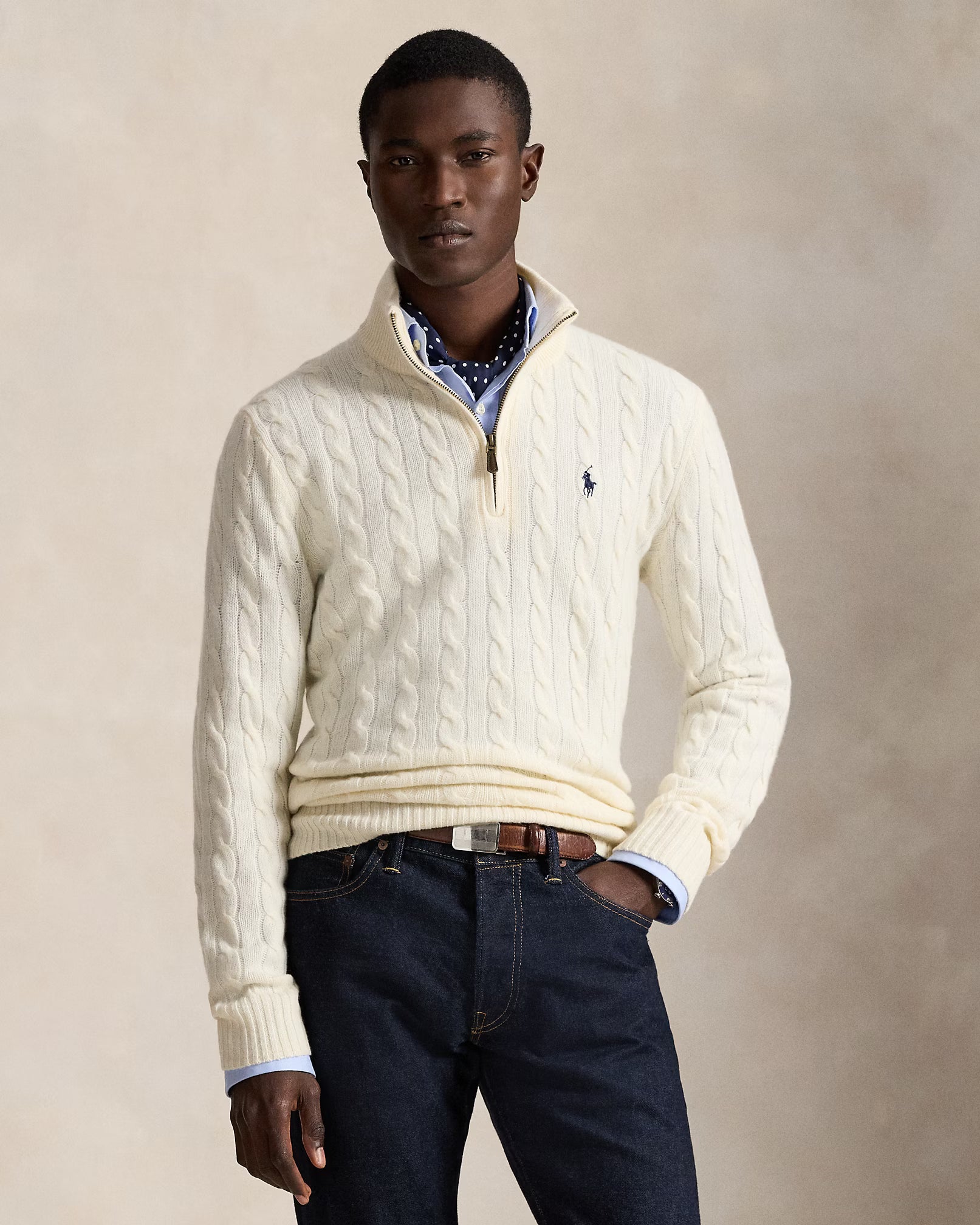 Uld- og cashmere sweater med fletstrik