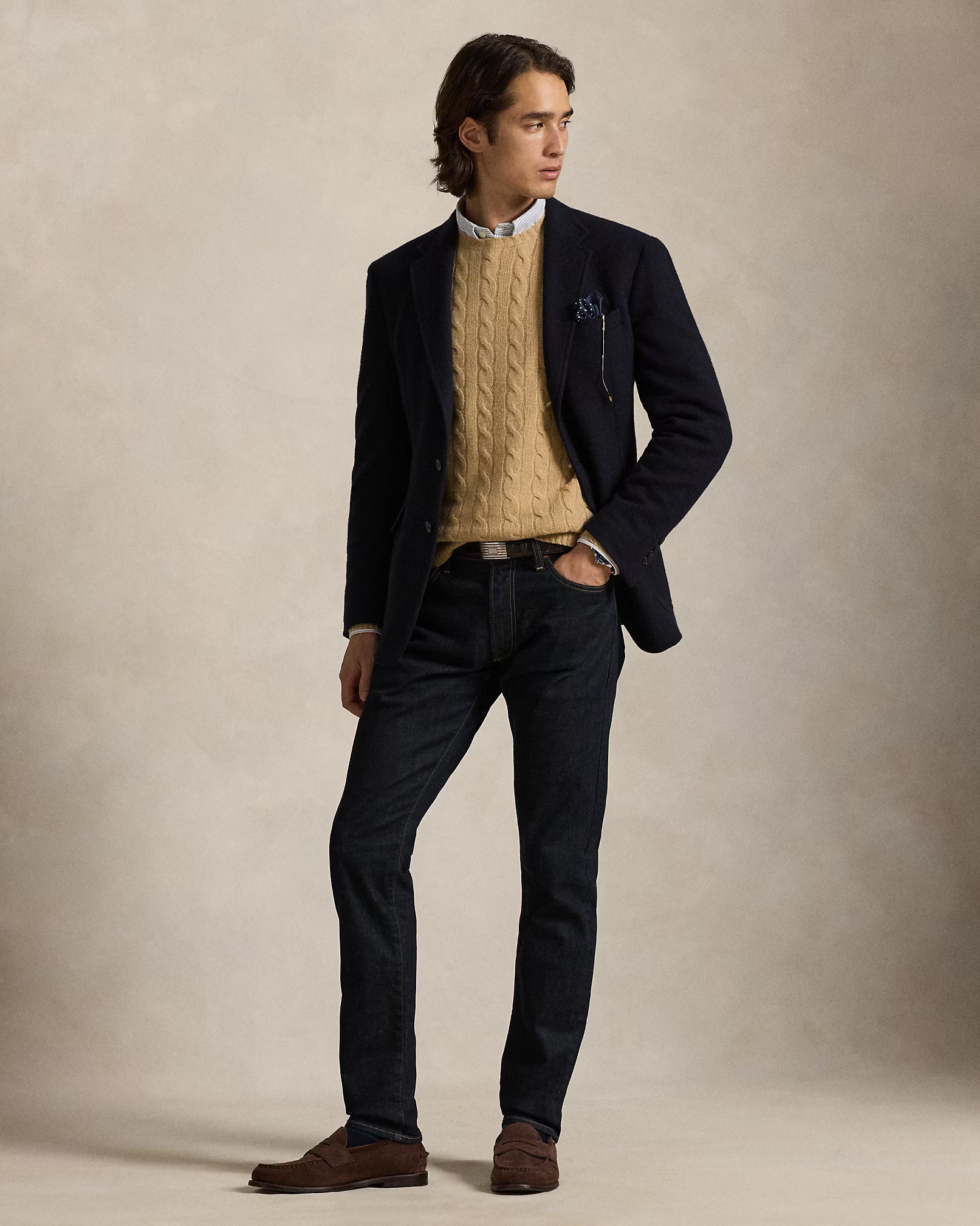 Uld- og cashmere sweater med kabelstrik