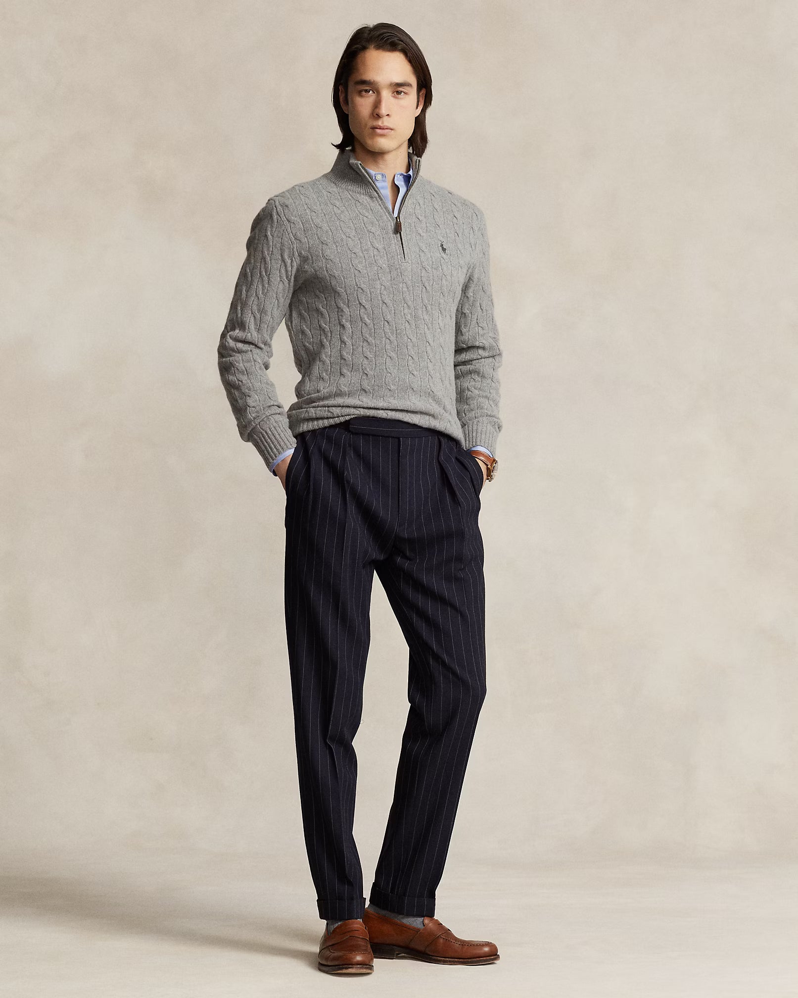 Woll- und Kaschmir-Strickpullover mit Zopfmuster
