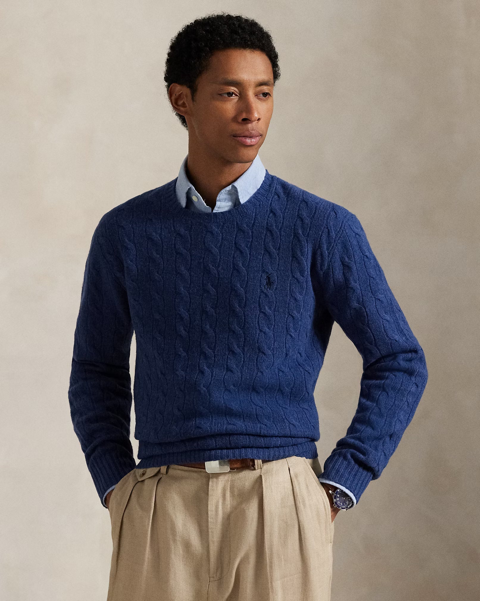 Woll- und Kaschmir-Strickpullover mit Kabelmuster