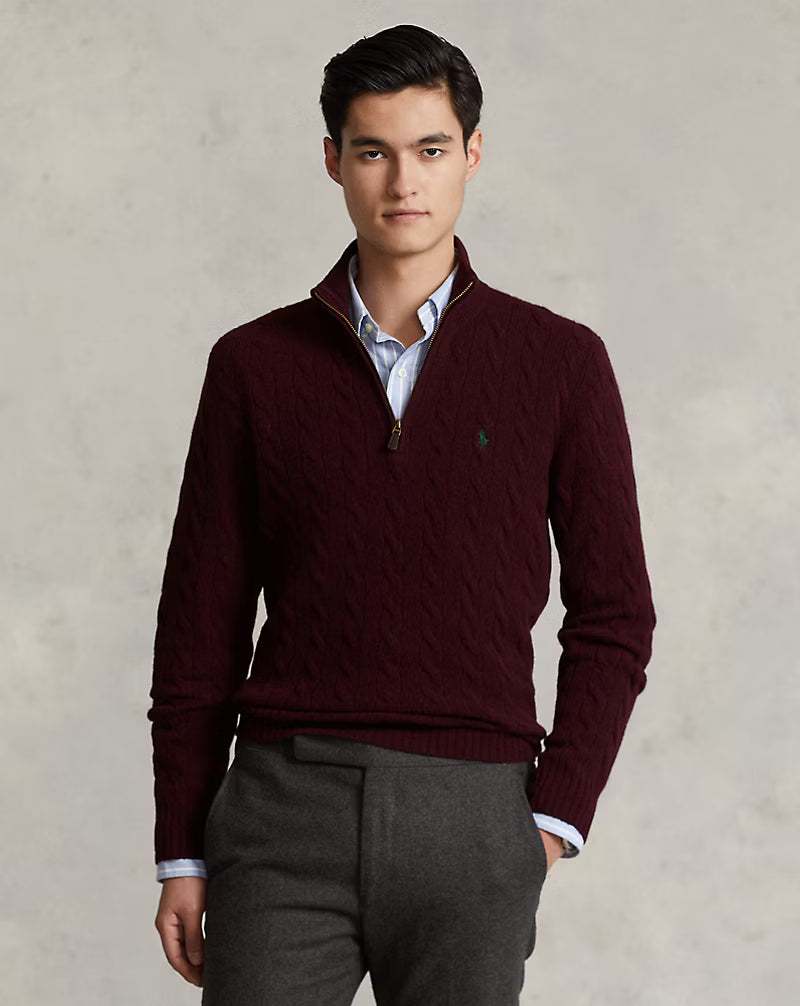 Woll- und Kaschmir-Strickpullover mit Zopfmuster
