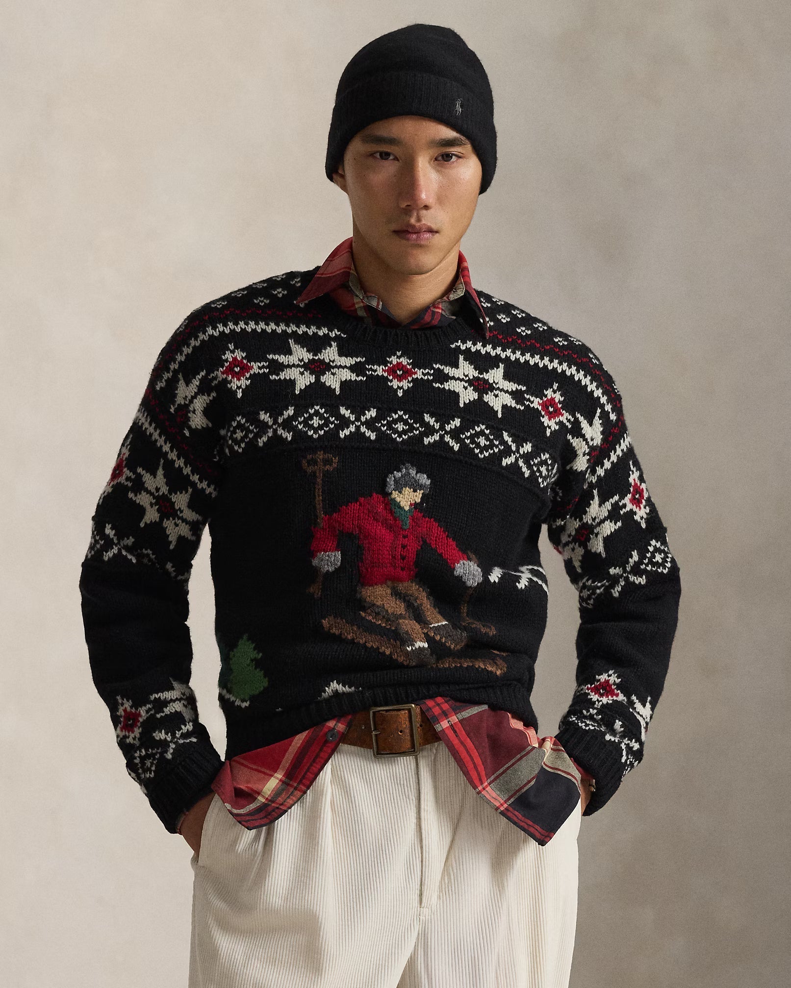 Wollpullover mit Skifahrer-Motiv