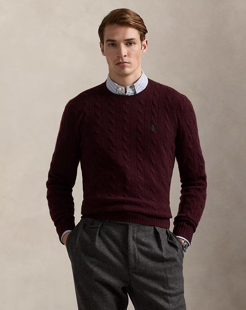 Uld- og cashmere sweater med kabelstrik
