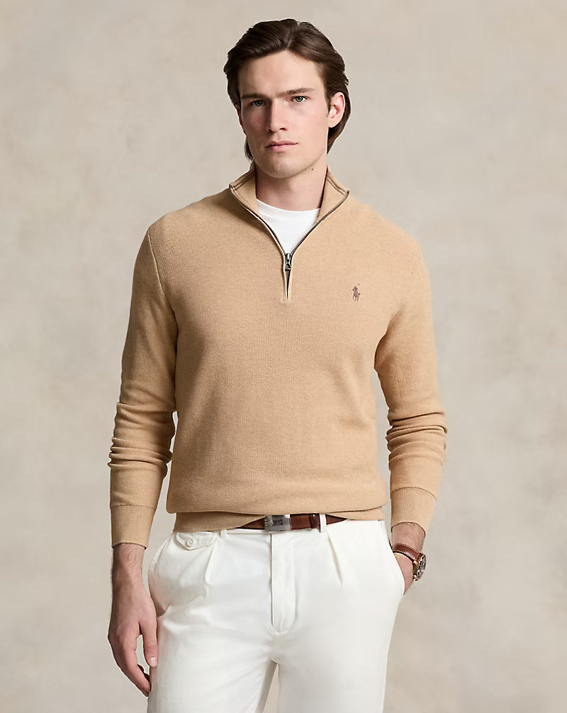 Jersey aus Baumwolle mit Mesh-Strick und ¼ Reißverschluss