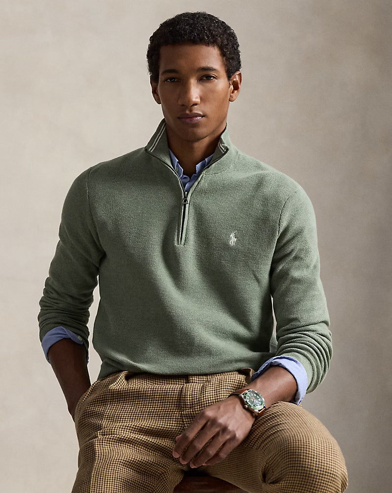 Jersey aus Baumwollstrick mit Viertelreißverschluss