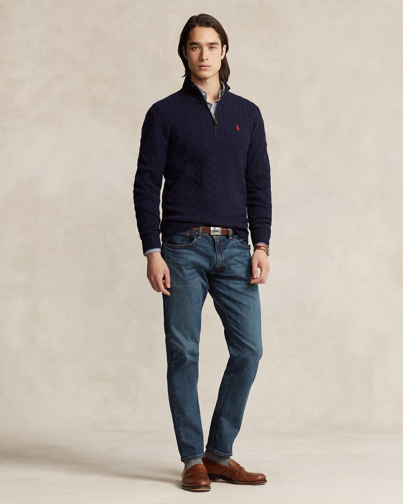 Woll- und Kaschmirpullover mit Flechtstrick