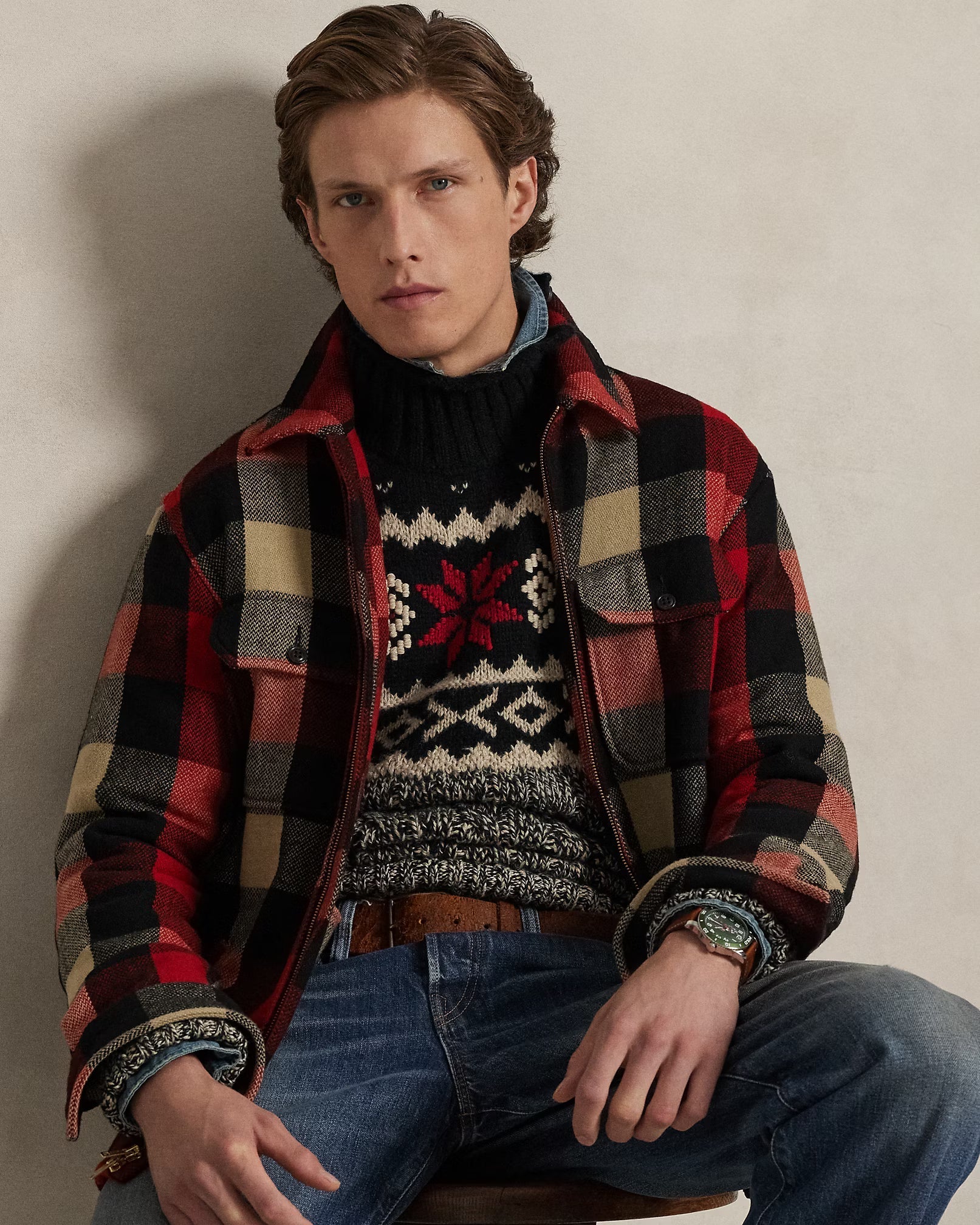 Højhalset sweater i uldblanding med snefnug