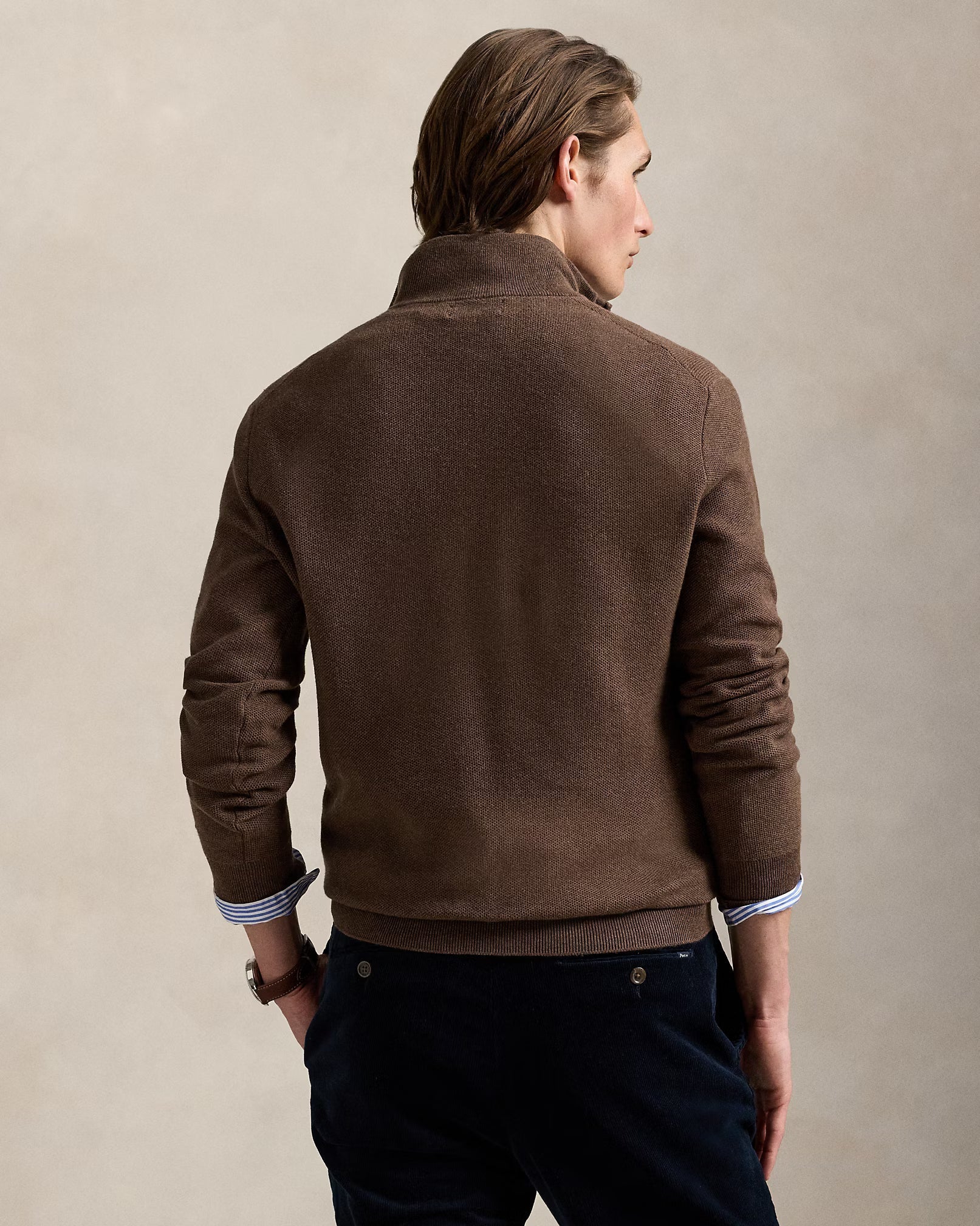 Jersey af bomuldsstrik med kvart lynlås