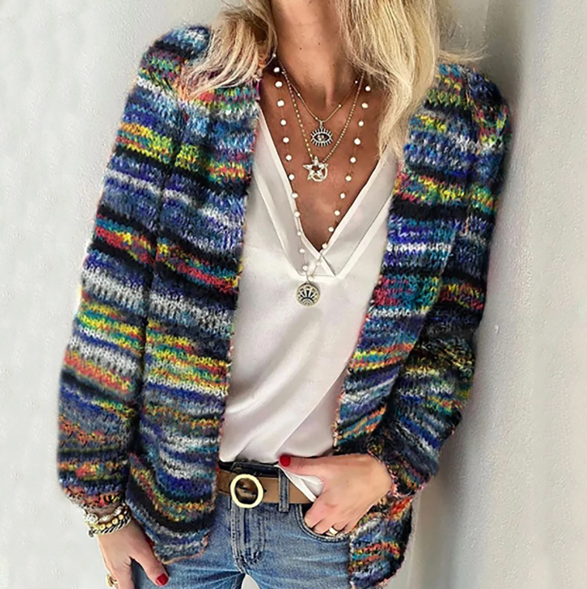 Dobrochna™ | Farbiger Strickcardigan aus weichem Material