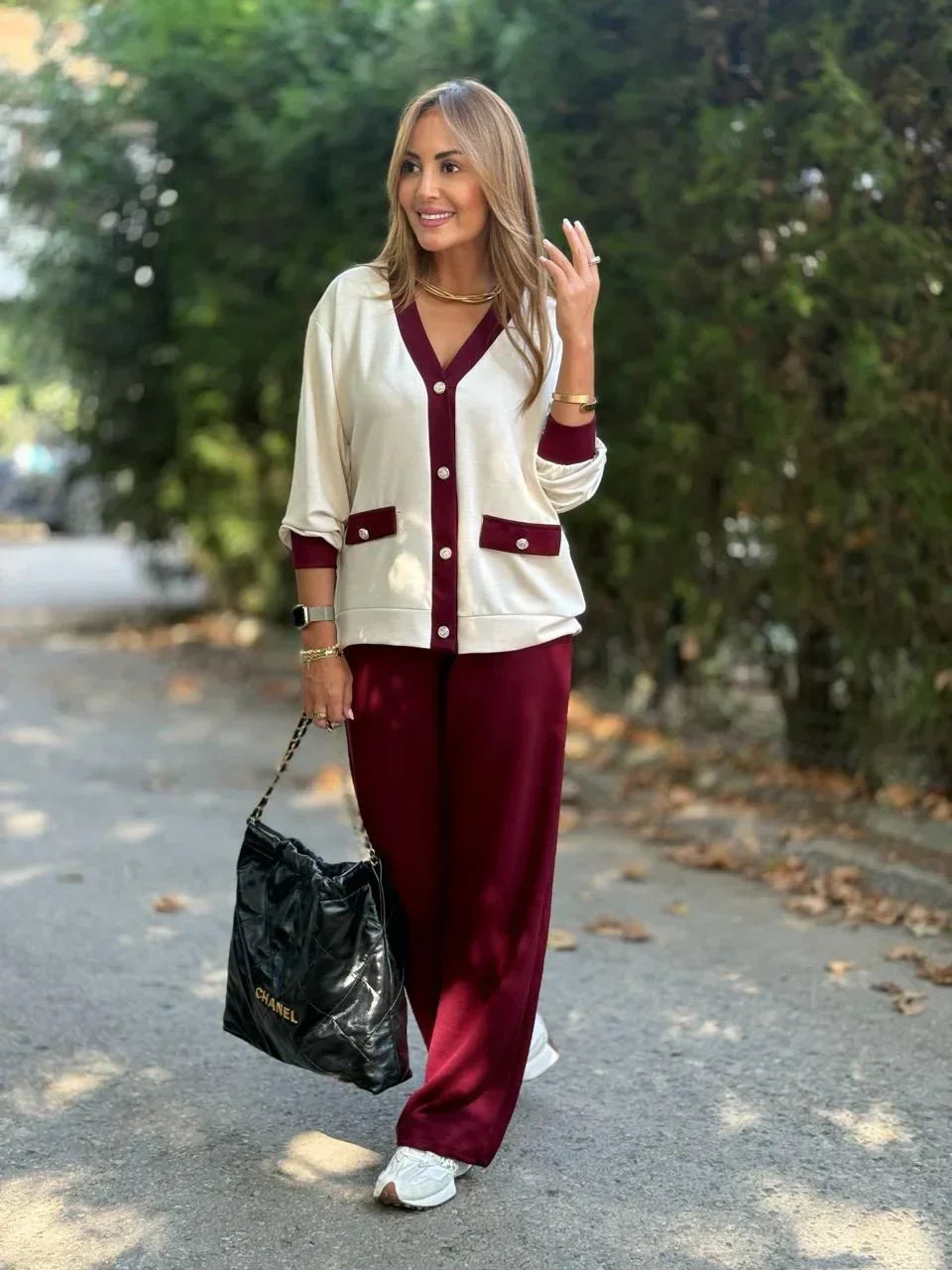 Jarosława™ | Zweifarbige Kombination mit Cardigan und Modal-jersey-Hose