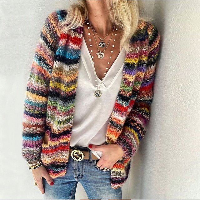 Dobrochna™ | Farbiger Strickcardigan aus weichem Material