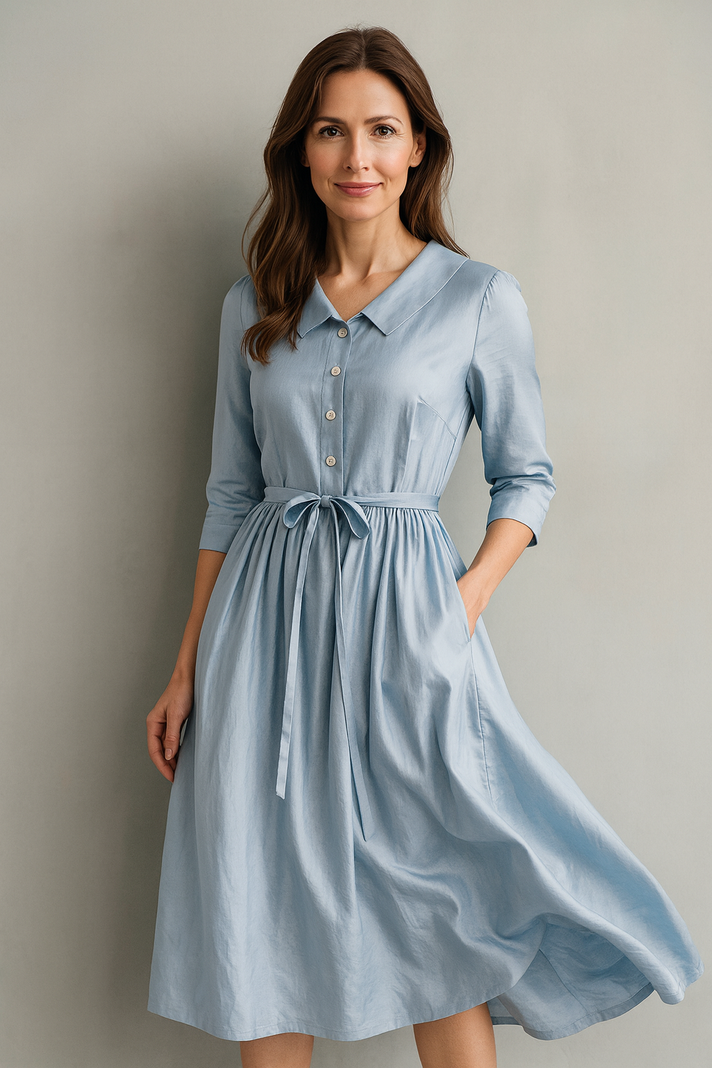 Witkaé™ | Elegantes Kleid mit kurzen Ärmeln und geschnürtem Taillenbund