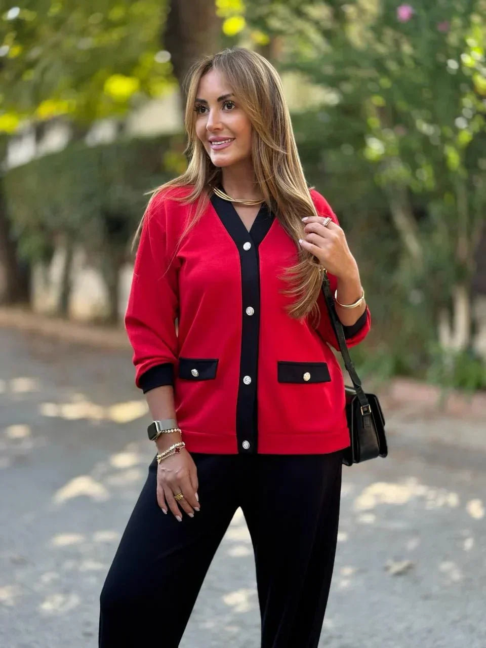 Jarosława™ | Zweifarbige Kombination mit Cardigan und Modal-jersey-Hose