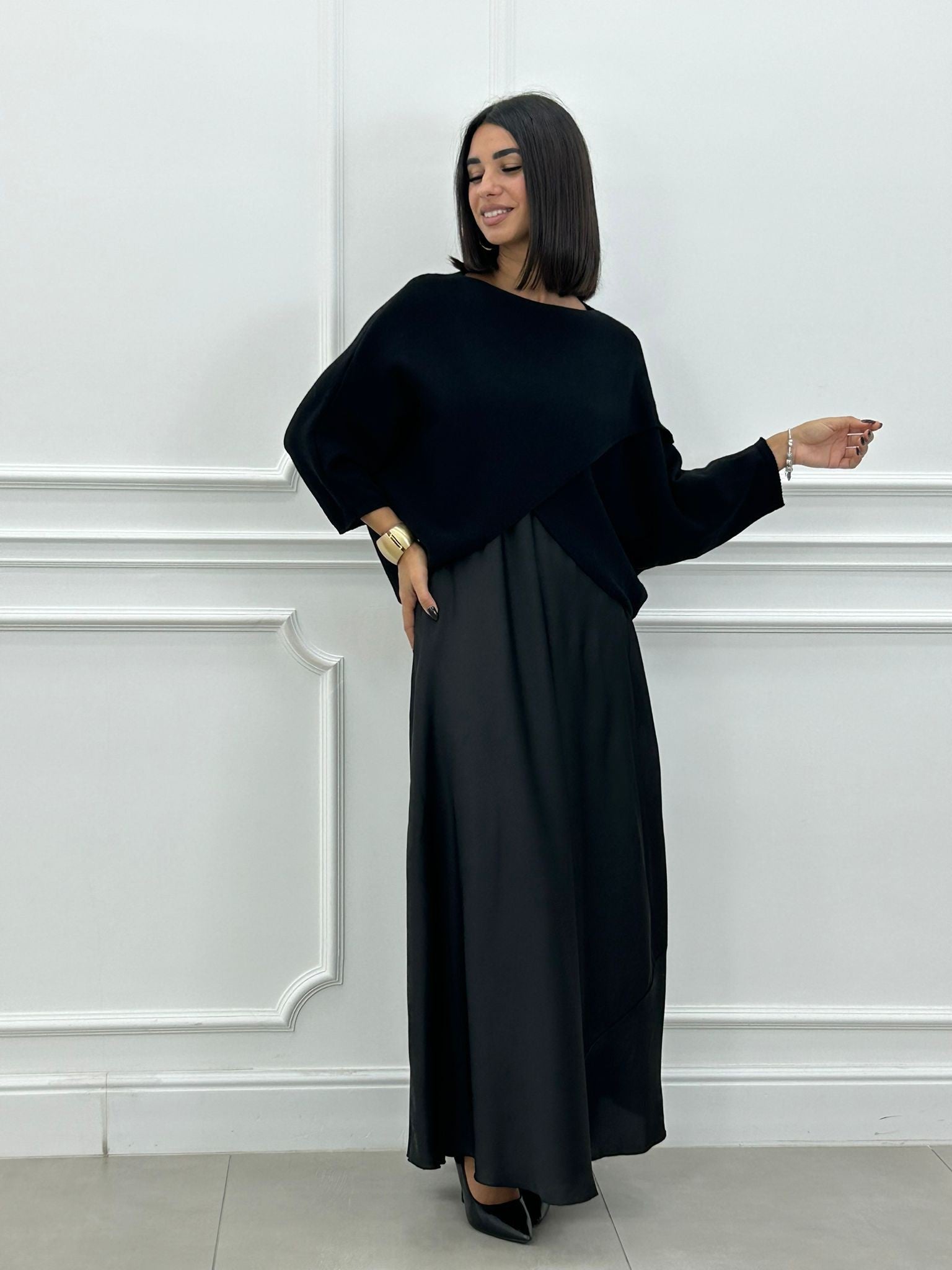 Elżbieta™ | 2-in-1 Set mit Langem Kleid und Asymmetrischem Pullover